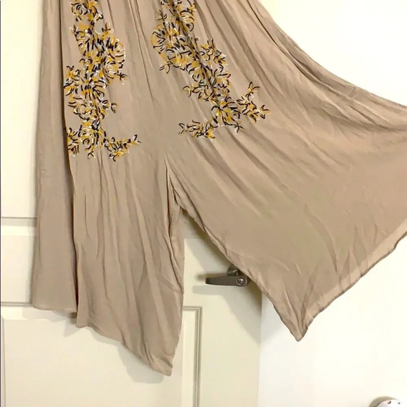 Free People Strapless Flowy Jumpsuit Boho Embroidery Prairie Dress Romper Flower - Picture 6 of 10